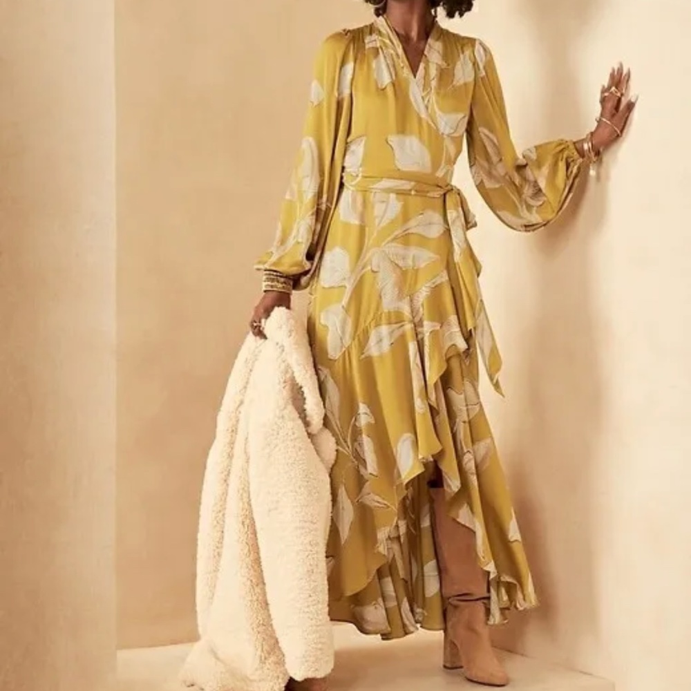 Banana Republic Satin Ruffle Wrap Dress